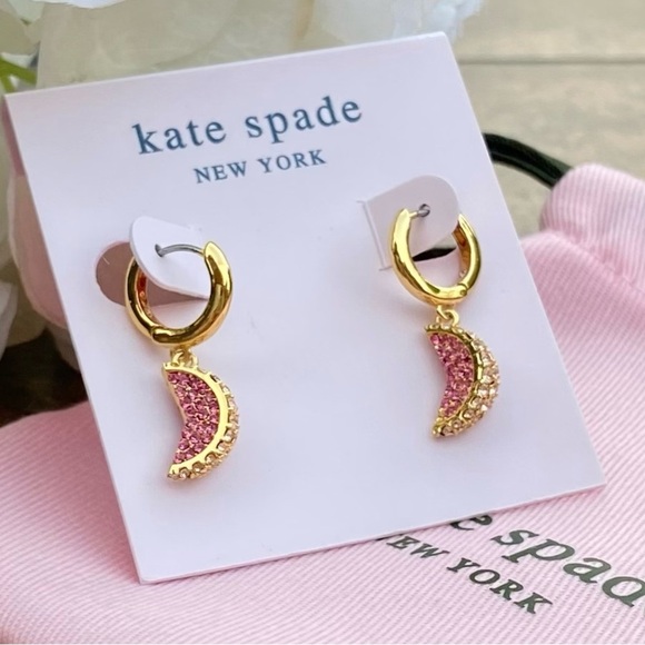 NWT KATE SPADE ♠️ FRUIT SALAD PAVE GRAPEFRUIT HUGGIES EARRINGS - Picture 1 of 9